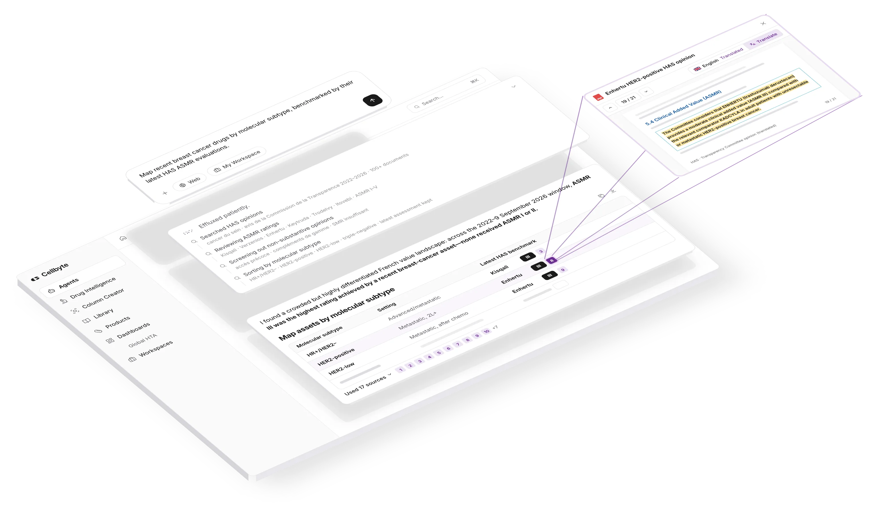 The Agent shows its working: the question, the steps it took, and the answer linked to its source document